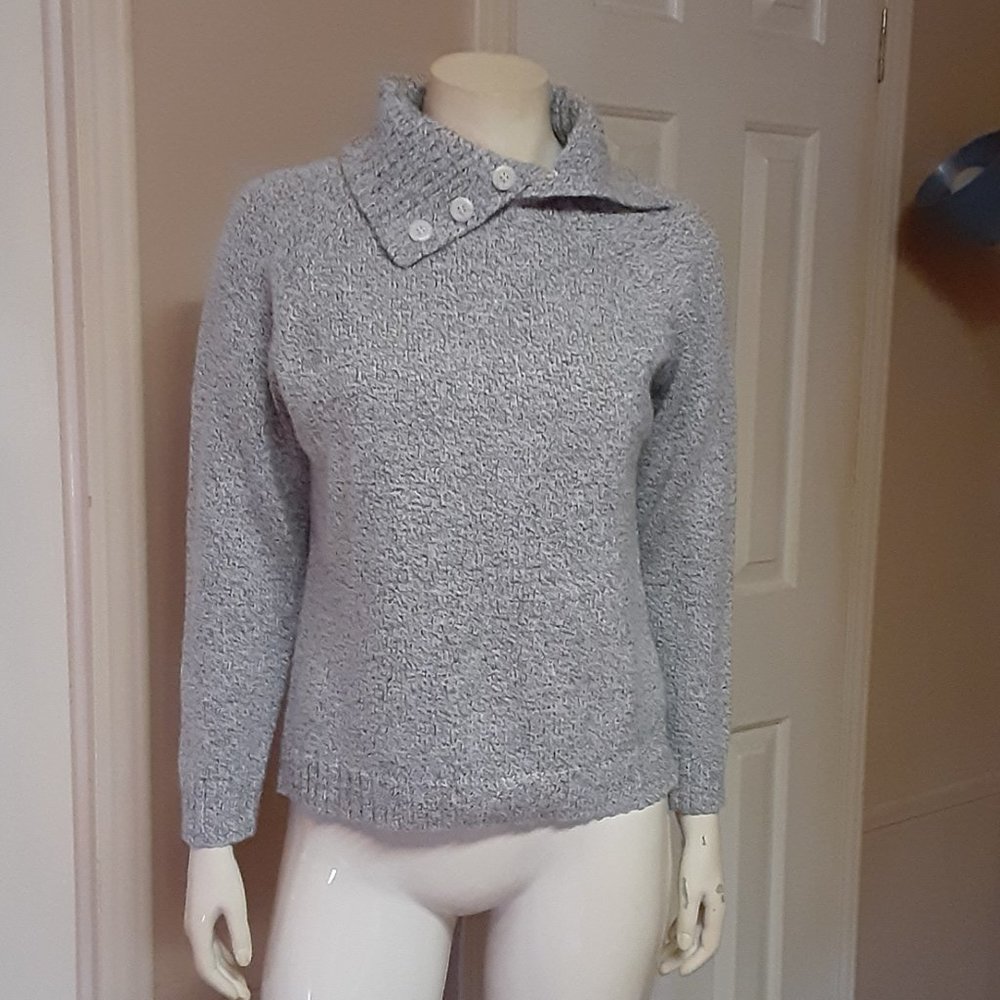 Karen Scott ~ Heather Grey Cowl Neck Sweater W/ Buttons